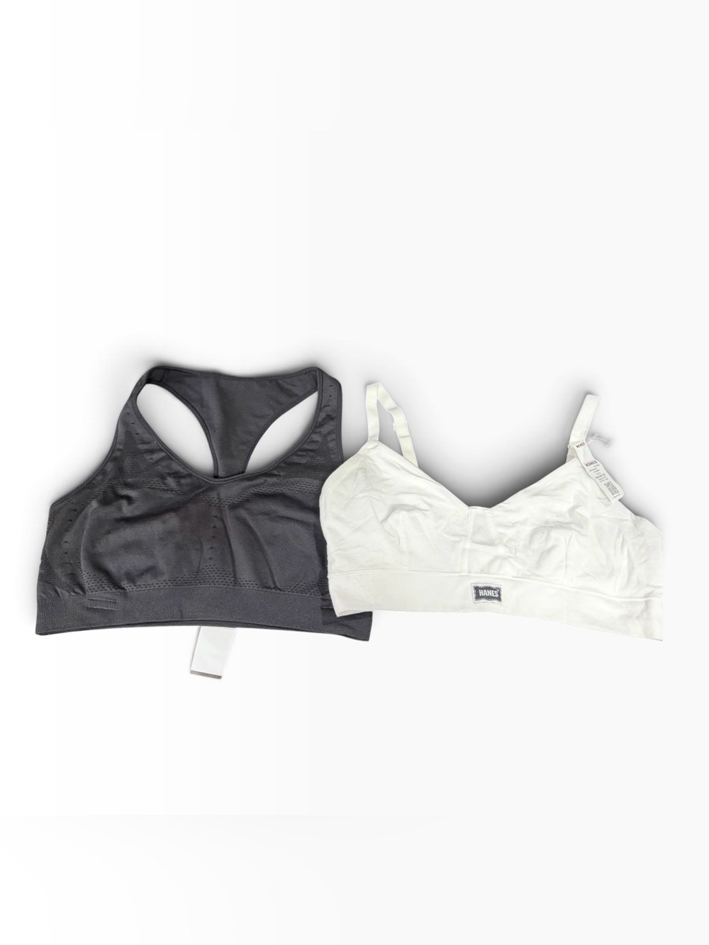 Hanes Women’s 2 Bra Bundle Size Large Sports Bra Wireless Bra Black White